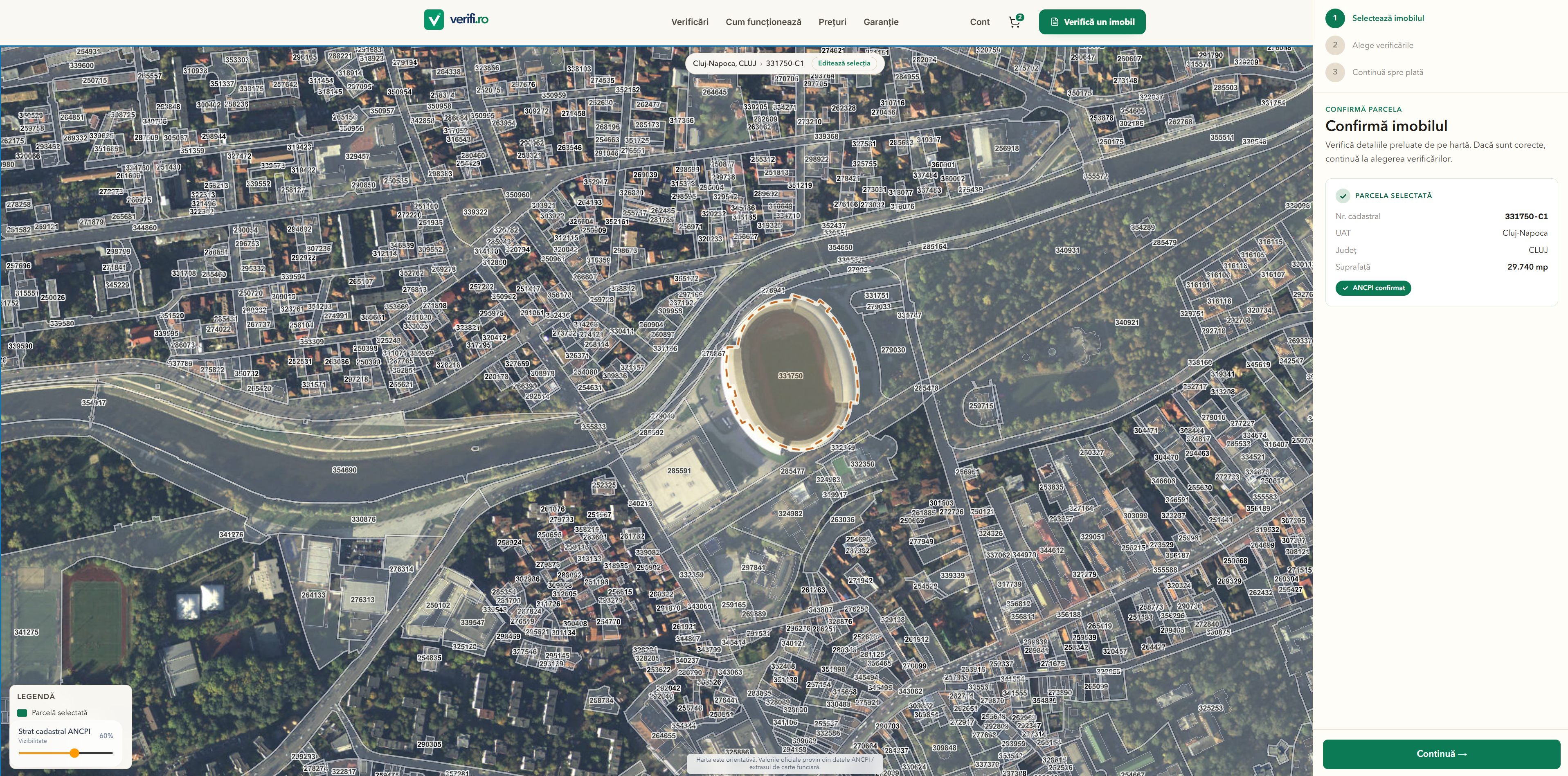 Verifi map interface showing parcel selection and a due diligence side panel